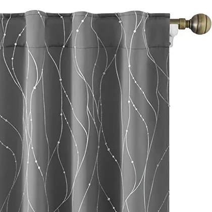 HOMEIDEAS Light Grey Blackout Curtains 52 X 84 Inches Long 2 Panels Silver