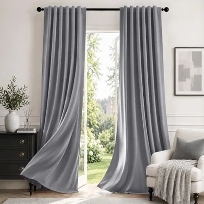 HOMEIDEAS 100% Blackout High-Density Woven Cream-Soft Light Grey Curtains