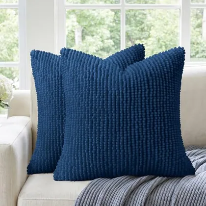 HOMEIDEAS Dusty Blue Textured Chenille Pillow Covers 20x20 Set of 2