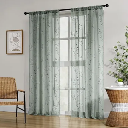 HOMEIDEAS Sage Green Sheer Curtains 52 X 84 Inches Length