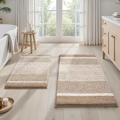 HOMEIDEAS Beige Bathroom Rugs Set of 2