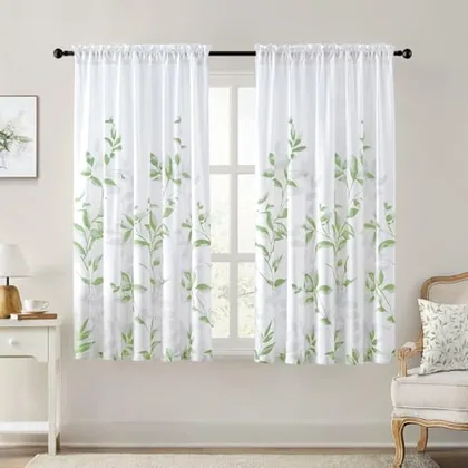 HOMEIDEAS Non-See-Through Sage Green and White Privacy Sheer Curtains