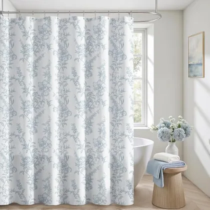 HOMEIDEAS Floral Shower Curtain Set with Hooks