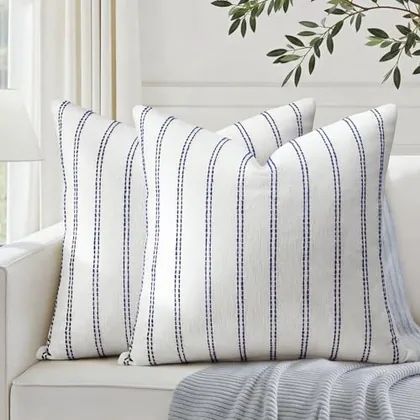 HOMEIDEAS Decorative Navy Blue Throw Pillow Covers 18x18 Set of 2