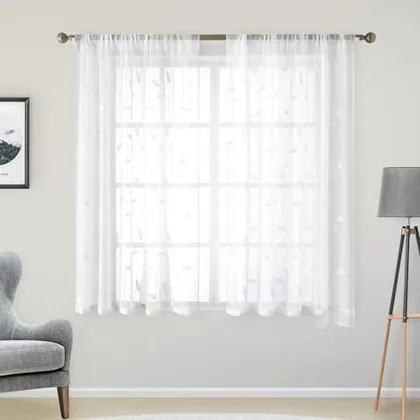 HOMEIDEAS White Sheer Kitchen Curtains 52 x 45 Inch Length 2 Panels
