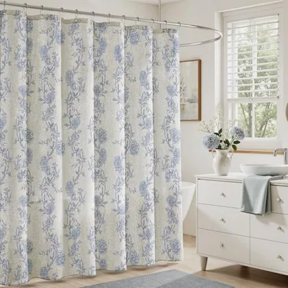 HOMEIDEAS Blue and White Floral Shower Curtain 72x84 Inch