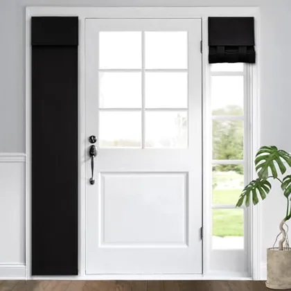 HOMEIDEAS Blackout Door Curtains for Sidelight 12x54 Inch Black