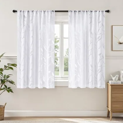 HOMEIDEAS White Sheer Curtains 63 Inches Long