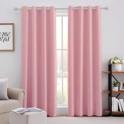 HOMEIDEAS Baby Pink Blackout Curtains for Kids