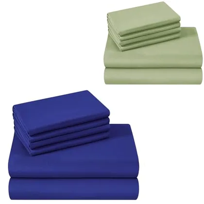 HOMEIDEAS Queen Size Bed Hotel Sheets (Green & Blue)
