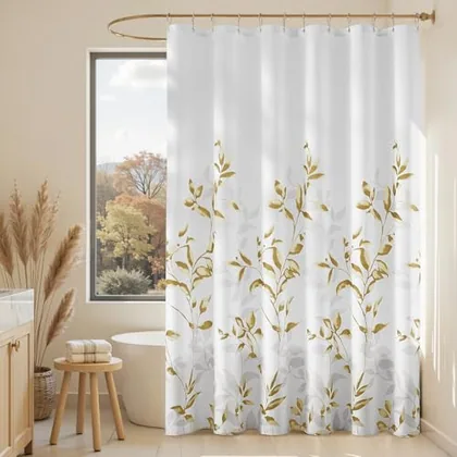 HOMEIDEAS Gold Botanical Shower Curtain 72×84 Inches