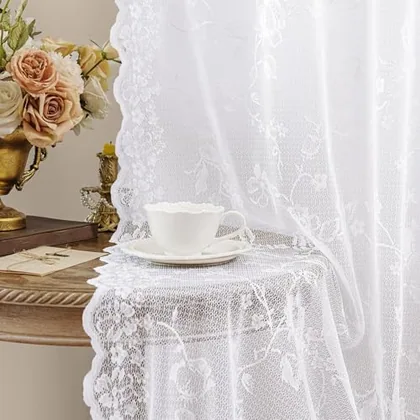 HOMEIDEAS White Vintage Sheer Lace Curtains for Bedroom 63 Inch Length