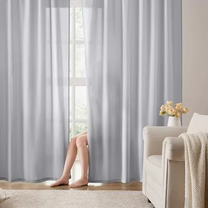 HOMEIDEAS Non-See-Through Light Grey Privacy Semi Sheer Curtains