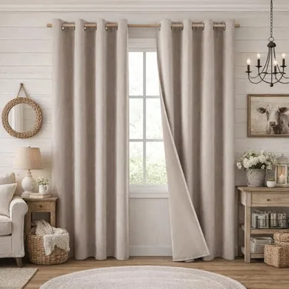 HOMEIDEAS 100% Blackout Beige Linen Blend 52'' X 108'' Curtains 2 Panels