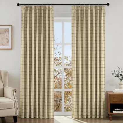 HOMEIDEAS Pinch Pleated 100% Blackout Curtains 40x96 Inch Sand 2 Panels