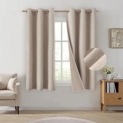 HOMEIDEAS 100% Blackout Beige Linen Blend 42'' X 63'' Curtains 2 Panels