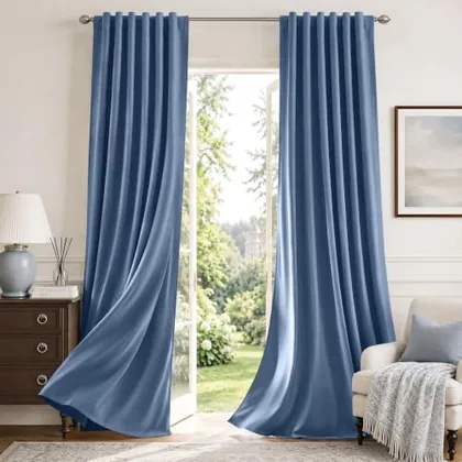 HOMEIDEAS 100% Blackout High-Density Woven Cream-Soft Stone Blue Curtains