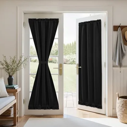 HOMEIDEAS Blackout Door Curtains for French Door 26x72 Inch Black 1 Panel