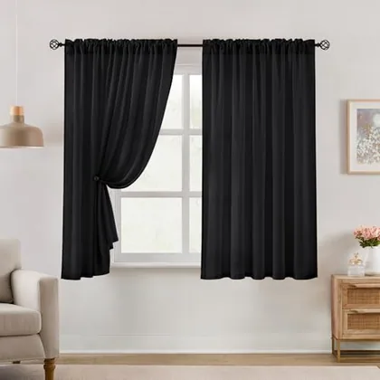 HOMEIDEAS Non-See-Through Black Privacy Semi Sheer Curtains