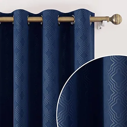 HOMEIDEAS Navy Blue Blackout Curtains 52 x 84 Inch Geometric Moroccan
