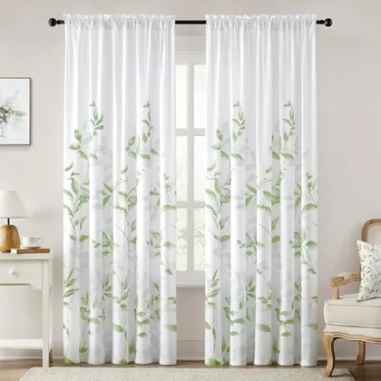 HOMEIDEAS Non-See-Through Sage Green and White Privacy Sheer Curtains