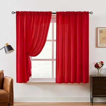HOMEIDEAS Non-See-Through Red Privacy Semi Sheer Curtains