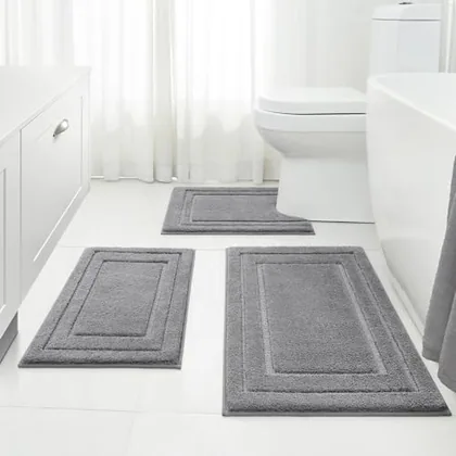 HOMEIDEAS Grey Bathroom Rugs Set of 3