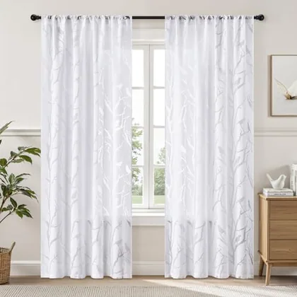 HOMEIDEAS White Sheer Curtains 84 Inches Long