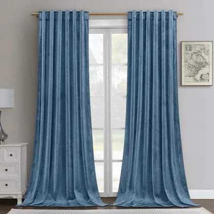 HOMEIDEAS Stone Blue Velvet Curtains