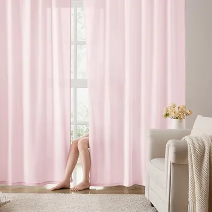 HOMEIDEAS Non-See-Through Light Pink Privacy Semi Sheer Curtains