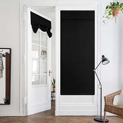 HOMEIDEAS Blackout Door Curtains for French Door 26x68 Inch Black