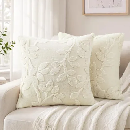 HOMEIDEAS Cream Faux Fur Decorative Throw Pillow Covers 24x24 Set of 2
