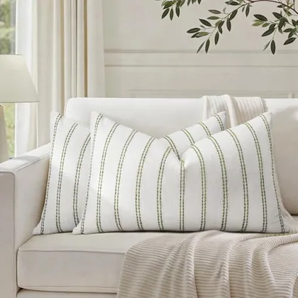 HOMEIDEAS Decorative Sage Green Throw Pillow Covers 20x12 Set of 2
