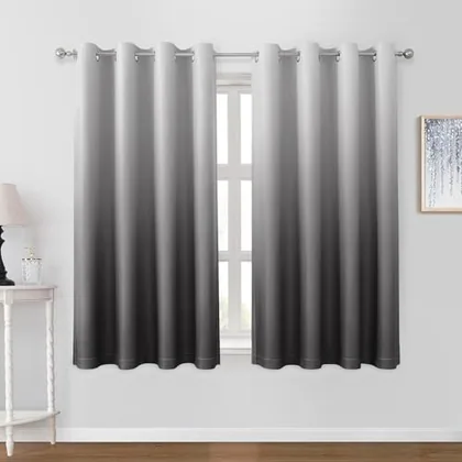 HOMEIDEAS Grey Ombre Blackout Curtains 52W x 63L 2 Panels