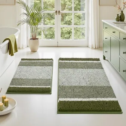 HOMEIDEAS Sage Green Bathroom Rugs Set