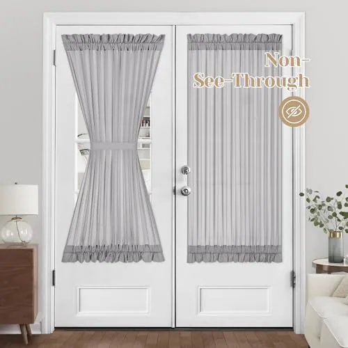HOMEIDEAS Privacy Sheer Door Curtains for French Door 54x72 Inch Light Grey