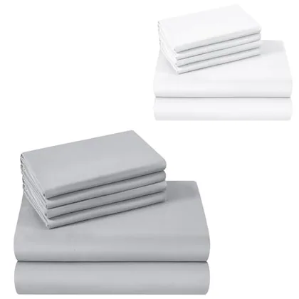 HOMEIDEAS Queen Size Bed Hotel Sheets (White & Grey)