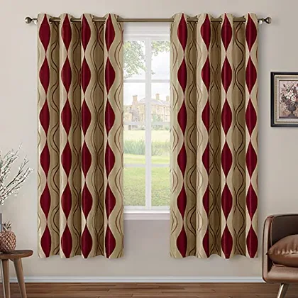 HOMEIDEAS Wave Room Darkening Curtains 52 X 63 Inch Length Burgundy and