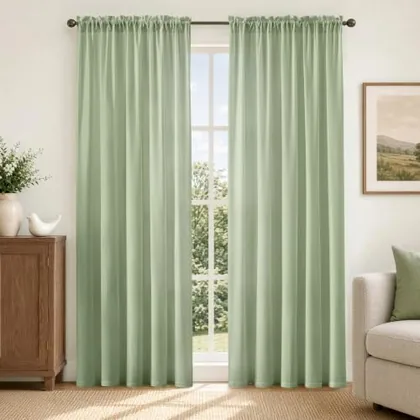 HOMEIDEAS Non-See-Through Privacy Sage Green Sheer Curtains