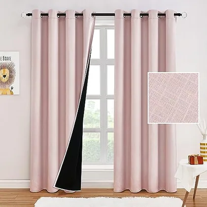 HOMEIDEAS 100% Light Pink Blackout Curtains 96 Inches Long 2 Panels
