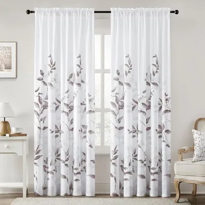 HOMEIDEAS Non-See-Through Dry Rose and White Privacy Sheer Curtains
