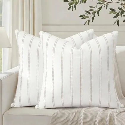 HOMEIDEAS Decorative Cream Throw Pillow Covers 20x20 Set of 2