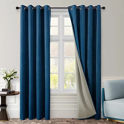 HOMEIDEAS Navy Blue Full Blackout Velvet Curtains