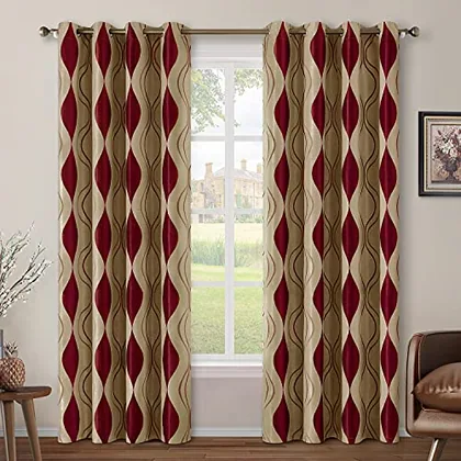 HOMEIDEAS Wave Room Darkening Curtains 52 X 96 Inch Length Burgundy and