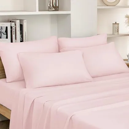 HOMEIDEAS Queen Size Bed Sheets - 6 Piece Set (Pale Pink) - Extra Soft