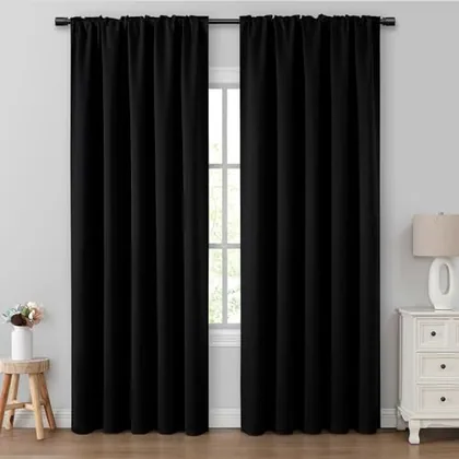 HOMEIDEAS Black Blackout Curtains