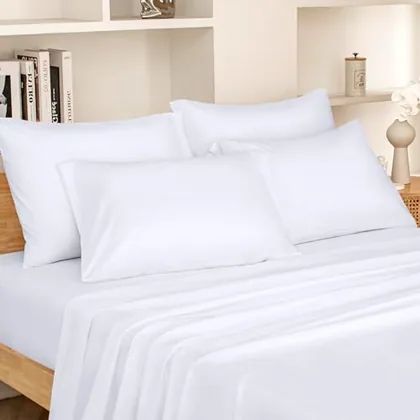HOMEIDEAS King Size Bed Sheets - 6 Piece Set (White) - Extra Soft Brushed