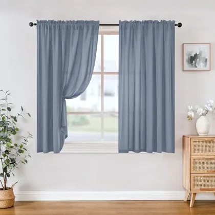 HOMEIDEAS Non-See-Through Stone Blue Privacy Sheer Curtains
