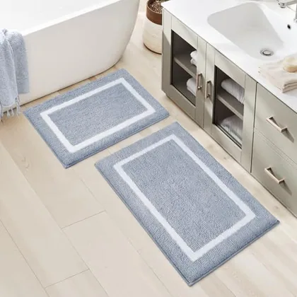 HOMEIDEAS Grey Blue Bathroom Rugs Sets 2 Piece 20 in x 32 in + 16 in x 24 in