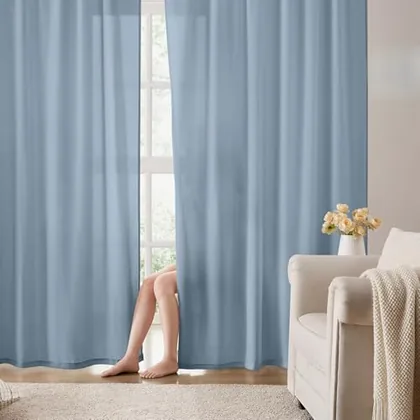 HOMEIDEAS Non-See-Through Stone Blue Privacy Semi Sheer Curtains